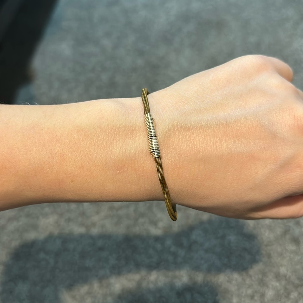 Mixed Metal 3 Strand Guitar String Bracelet- Brass and Silver